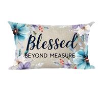 Ramirar Ink Painting Blue Purple Flowers Blessed Beyond Measure Summer Decorative Lumbar Throw Pillow Cover Case Home Living Room Bed Sofa Car Cotton Linen Rectangular 12 x 20 Inches