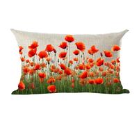Ramirar Ink Painting Watercolor Beautiful Red Orange Poppy Flowers Decorative Lumbar Throw Pillow Cover Case Home Living Room Bed Sofa Car Cotton Linen Rectangular 12 x 20 Inches