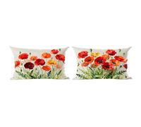 Ramirar Ink Painting Watercolor Beautiful Red Orange Poppy Flowers Summer Decorative Lumbar Throw Pillow Cover Case Home Living Room Bed Sofa Car Cotton Linen Rectangular 12 x 20 Inches