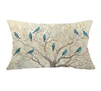 Ramirar Ink Painting Watercolor Blue Birds Brown Tree Fall Y'all Autumn Decorative Soft White Velvet Lumbar Throw Pillow Cover Case Home Living Room Bed Sofa Car Rectangular 12 x 20 Inches