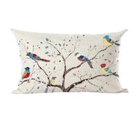 Ramirar Ink Painting Watercolor Blue Birds Brown Tree Summer Fall Decorative Lumbar Throw Pillow Cover Case Cushion Home Living Room Bed Sofa Car Cotton Linen Rectangular 12 x 20 Inches