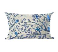 Ramirar Ink Painting Watercolor Blue Birds Tree Leaves Spring Summer Decorative Lumbar Throw Pillow Cover Case Home Living Room Bed Sofa Car Cotton Linen Rectangular 12 x 20 Inches