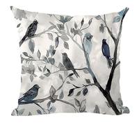 ramirar Ink Painting Watercolor Blue Grey Birds Decorative Throw Pillow Cover Case Cushion Home Living Room Bed Sofa Car Cotton Linen Square 18 x 18 Inches