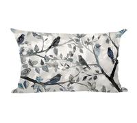 Ramirar Ink Painting Watercolor Blue Grey Lovely Birds Tree Leaves Decorative Lumbar Throw Pillow Cover Case Home Living Room Bed Sofa Car Cotton Linen Rectangular 12 x 20 Inches