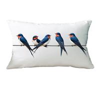 Ramirar Ink Painting Watercolor Blue Lovely Birds Decorative Soft White Velvet Lumbar Throw Pillow Cover Case Home Living Room Bed Sofa Car Rectangular 12 x 20 Inches
