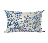 Ramirar Ink Painting Watercolor Blue Lovely Birds Tree Leaves Spring Summer Decorative Lumbar Throw Pillow Cover Case Home Living Room Bed Sofa Car Cotton Linen Rectangular 12 x 20 Inches