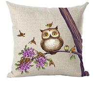 Ramirar Ink Painting Watercolor Brown Birds Night Owl Sparrow Tree Decorative Throw Pillow Cover Case Cushion Home Living Room Bed Sofa Car Cotton Linen Square 18 x 18 Inches