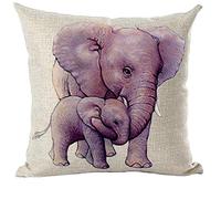 Ramirar Ink Painting Watercolor Cartoon Purple Lovely Elephants Mom Baby Decorative Throw Pillow Cover Case Home Living Room Bed Sofa Car Cotton Linen Square 18 x 18 Inches