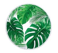 Ramirar Ink Painting Watercolor Green Tropical Plant Leaves Summer Multi-Purpose Round Tassel Beach Towel Blanket Yoga Mat Super Water Absorbent Quick-Dry Microfiber Circle 59 x 59 Inches