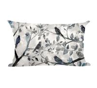 Ramirar Ink Painting Watercolor Grey Blue Birds Trees Leaves Decorative Soft White Velvet Lumbar Throw Pillow Cover Case Home Living Room Bed Sofa Car Rectangular 12 x 20 Inches