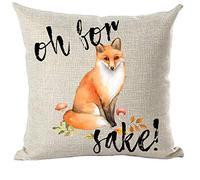 Ramirar Ink Painting Watercolor Orange Leaves Oh Fox Sake Autumn Fall Y'all Decorative Throw Pillow Cover Case Home Living Room Bed Sofa Car Cotton Linen Square 18 x 18 Inches
