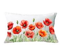 Ramirar Ink Painting Watercolor Red Poppy Flowers Decorative Soft White Velvet Lumbar Throw Pillow Cover Case Cushion Home Living Room Bed Sofa Car Rectangular 12 x 20 Inches