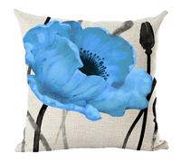Ramirar Ink Painting Watercolor Retro Big Blue Poppy Flower Summer Decorative Throw Pillow Cover Case Home Living Room Bed Sofa Car Cotton Linen Square 18 x 18 Inches