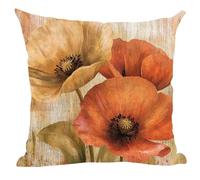 Ramirar Ink Painting Watercolor Retro Brown Orange Poppy Flowers Decorative Throw Pillow Cover Case Home Living Room Bed Sofa Car Cotton Linen Square 18 x 18 Inches