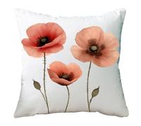 Ramirar Ink Painting Watercolor Retro Brown Poppy Flowers Decorative Soft White Polyester Velvet Throw Pillow Cover Case Home Living Room Bed Sofa Car Square 18 x 18 Inches