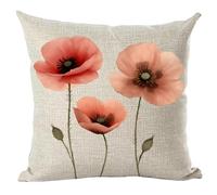 Ramirar Ink Painting Watercolor Retro Pink Brown Poppy Flowers Decorative Throw Pillow Cover Case Home Living Room Bed Sofa Car Cotton Linen Square 18 x 18 Inches