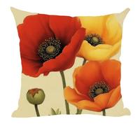 ramirar Ink Painting Watercolor Retro Yellow Orange Poppy Flowers Brown Background Decorative Throw Pillow Cover Case Cushion Home Living Room Bed Sofa Car Cotton Linen Square 18 x 18 Inches