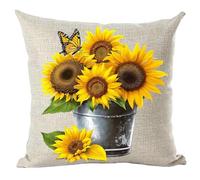 Ramirar Ink Painting Watercolor Yellow Brown Sunflowers Butterfly Summer Decorative Throw Pillow Cover Case Home Living Room Bed Sofa Car Cotton Linen Square 18 x 18 Inches
