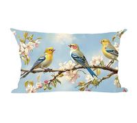 ramirar Ink Painting Watercolor Yellow Lovely Birds Pink Flowers Blue Background Decorative Lumbar Throw Pillow Cover Case Cushion Home Living Room Bed Sofa Car Cotton Linen Rectangular 12 x 20 Inches