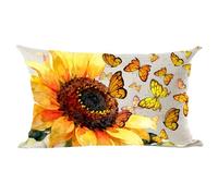 Ramirar Ink Painting Watercolor Yellow Orange Butterflies Sunflower Summer Decorative Lumbar Throw Pillow Cover Case Home Living Room Bed Sofa Car Cotton Linen Rectangular 12 x 20 Inches
