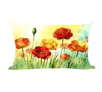 Ramirar Ink Painting Watercolor Yellow Orange Poppy Flowers Summer Decorative Lumbar Throw Pillow Cover Case Home Living Room Bed Sofa Car Cotton Linen Rectangular 12 x 20 Inches