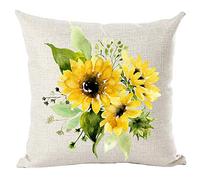 Ramirar Ink Painting Watercolor Yellow Sunflowers Flowers Green Leaves Summer Decorative Throw Pillow Cover Case Home Living Room Bed Sofa Car Cotton Linen Square 18 x 18 Inches