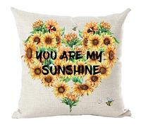 Ramirar Ink Painting Watercolor Yellow Sunflowers Love You are My Sunshine Summer Decorative Throw Pillow Cover Case Home Living Room Bed Sofa Car Cotton Linen Square 18 x 18 Inches