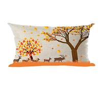 Ramirar Ink Painting Yellow Orange Maple Tree Leaves Deer Autumn Decorative Lumbar Throw Pillow Cover Case Home Living Room Bed Sofa Car Cotton Linen Rectangular 12 x 20 Inches