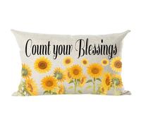Ramirar Ink Painting Yellow Sunflowers Count Your Blessings Summer Decorative Lumbar Throw Pillow Cover Case Home Living Room Bed Sofa Car Cotton Linen Rectangular 12 x 20 Inches