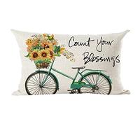 Ramirar Ink Painting Yellow Sunflowers Green Bike Bicycle Count Your Blessings Decorative Lumbar Throw Pillow Cover Case Cushion Home Living Room Bed Sofa Car Cotton Linen Rectangular 12 x 20 Inches