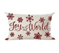 ramirar Joy to The World Merry Christmas Claret Wine Red Snowflakes Winter Decorative Lumbar Throw Pillow Cover Case Cushion Home Living Room Bed Sofa Car Cotton Linen Rectangular 12 x 20 Inches