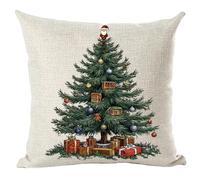 ramirar Merry Christmas Happy New Year Retro Green Pine Tree Balloons Birds Dolls Gifts Decorative Throw Pillow Cover Case Home Living Room Bed Sofa Car Cotton Linen Square 18 x 18 Inches