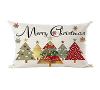 Ramirar Merry Christmas Ink Painting Watercolor Red Golden Trees Decorative Lumbar Throw Pillow Cover Case Cushion Home Living Room Bed Sofa Car Cotton Linen Rectangular 12 x 20 Inches