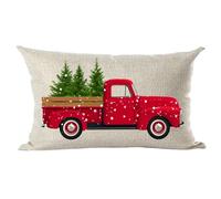 ramirar Merry Christmas Retro Red Pickup Truck Pine Trees Snowflakes Winter Decorative Lumbar Throw Pillow Cover Case Cushion Home Living Room Bed Sofa Car Cotton Linen Rectangular 12 x 20 Inches