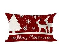 ramirar Merry Christmas Trees Deer Snowflakes Winter Wine Red Background Decorative Lumbar Throw Pillow Cover Case Cushion Home Living Room Bed Sofa Car Cotton Linen Rectangular 12 x 20 Inches