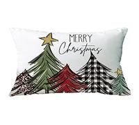 Ramirar Merry Christmas Watercolor Red Green Black Trees Decorative Soft White Velvet Lumbar Throw Pillow Cover Case Cushion Home Living Room Bed Sofa Car Rectangular 12 x 20 Inches