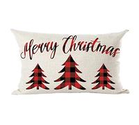 ramirar Merry Christmas Wine Red Black Plaid Christmas Trees Decorative Lumbar Throw Pillow Cover Case Cushion Home Living Room Bed Sofa Car Cotton Linen Rectangular 12 x 20 Inches