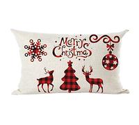 ramirar Merry Christmas Wine Red Black Plaid Tree Deer Ball Snowflakes Winter Decorative Lumbar Throw Pillow Cover Case Cushion Home Living Room Bed Sofa Car Cotton Linen Rectangular 12 x 20 Inches