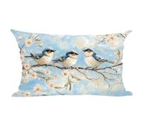 Ramirar Oil Painting Colorful Birds Brown Branch Pink Flowers Retro Decorative Lumbar Throw Pillow Cover Case Home Living Room Bed Sofa Car Cotton Linen Rectangular 12 x 20 Inches