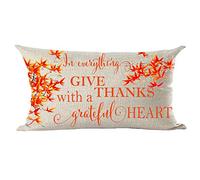 ramirar Orange Leaves in Everything Give Thanks with A Grateful Heart Autumn Decorative Lumbar Throw Pillow Cover Case Cushion Home Living Room Bed Sofa Car Soft Cotton Linen Rectangular 12 x 20 Inch