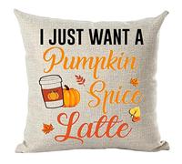 Ramirar Orange Word Art Quote I Just Want A Pumpkin Spice Latte Maple Leaves Decorative Throw Pillow Cover Case Home Living Room Bed Sofa Car Cotton Linen Square 18 x 18 Inches