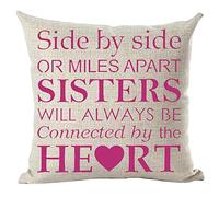Ramirar Pink Word Quote Side by Side Or Miles Apart Sisters Will Be Connected by Heart Love Decorative Throw Pillow Cover Case Cushion Home Living Room Bed Sofa Car Cotton Linen Square 18 x 18 Inches