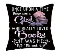 Ramirar Purple Quote Once Upon A Time There was A Girl Books Decorative Soft White Polyester Velvet Throw Pillow Cover Case Home Living Room Bed Sofa Car Square 18 x 18 Inches
