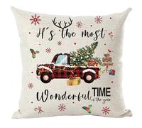 Ramirar Red Black Pickup Truck It's The Most Wonderful Time of The Year Merry Christmas Winter Decorative Throw Pillow Cover Case Home Living Room Bed Sofa Car Cotton Linen Square 18 x 18 Inches