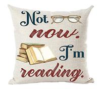 Ramirar Red Blue Quote Not Now I'm Reading Books Library Reading Room Decorative Throw Pillow Cover Case Cushion Home Living Room Bed Sofa Car Cotton Linen Square 18 x 18 Inches