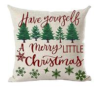 ramirar Red Word Art Quote Have Yourself A Merry Little Christmas Trees Stars Happy New Year Decorative Throw Pillow Cover Case Cushion Home Living Room Bed Sofa Car Cotton Linen Square 18 x 18 Inches