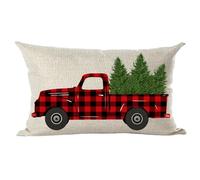 Ramirar Retro Claret Wine Red Black Plaid Pickup Truck Merry Christmas Trees Decorative Lumbar Throw Pillow Cover Case Home Living Room Bed Sofa Car Cotton Linen Rectangular 12 x 20 Inches