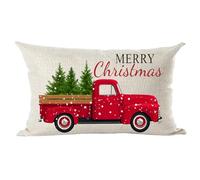 Ramirar Retro Red Pickup Truck Merry Christmas Trees Snowflakes New Year Winter Decorative Lumbar Pillow Cover Case Home Living Room Bed Sofa Car Cotton Linen Rectangular 12 x 20 Inches