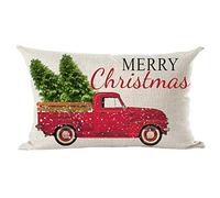 ramirar Retro Red Pickup Truck Merry Christmas Trees Snowflakes New Year Winter Decorative Lumbar Throw Pillow Cover Case Cushion Home Living Room Bed Sofa Car Cotton Linen Rectangular 12 x 20 Inches