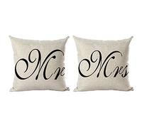 Ramirar Set of 2 Black Word Mr Mrs Simple Style Gift for Family Lover Valentine's Day Decorative Throw Pillow Cover Case Home Living Room Bed Sofa Car Cotton Linen Square 18 x 18 Inches